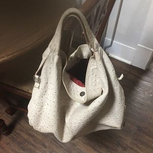 Large Furla beige ostrich hobo bag.